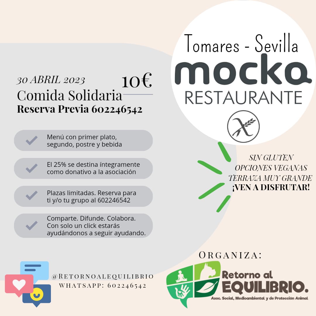 Comida Solidaria. 30 Abril Restaurante MOCKA. Tomares-Sevilla.